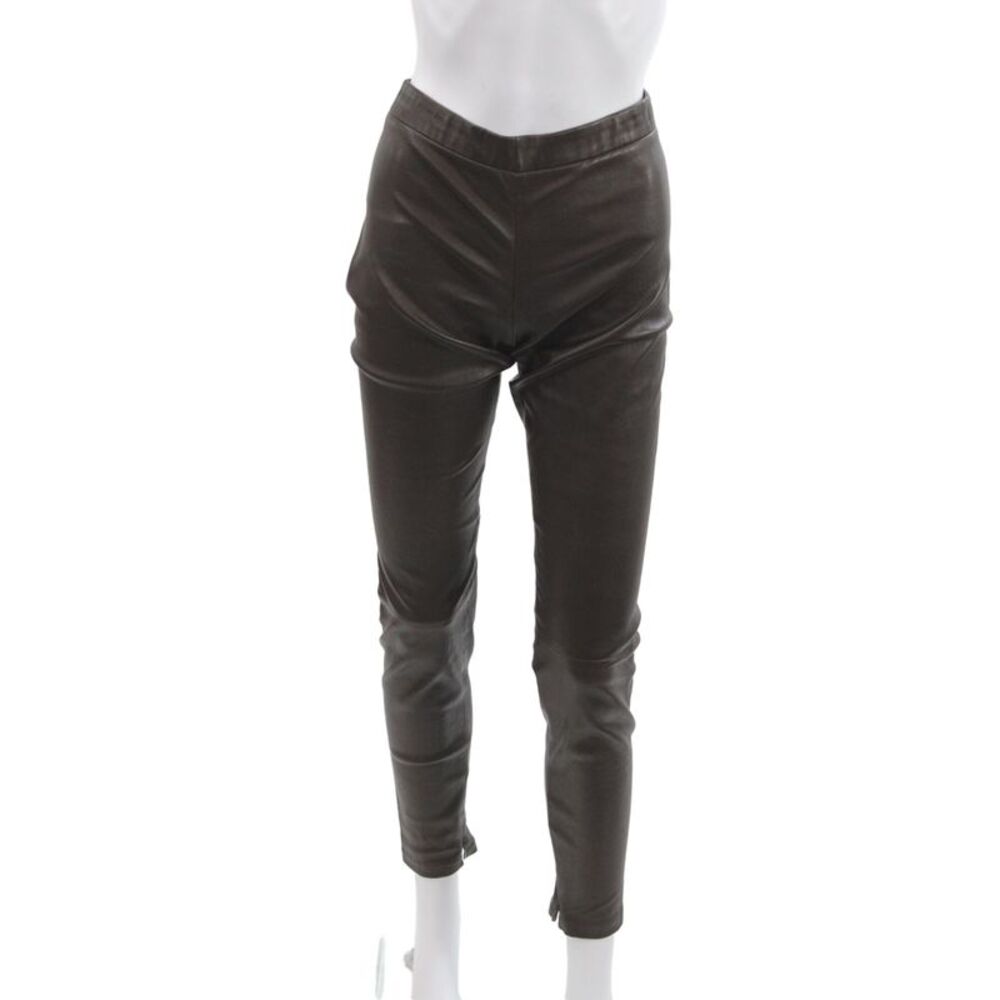 Vince Womens Ankle Leather Pants Brown Pull On Minimalist Size M